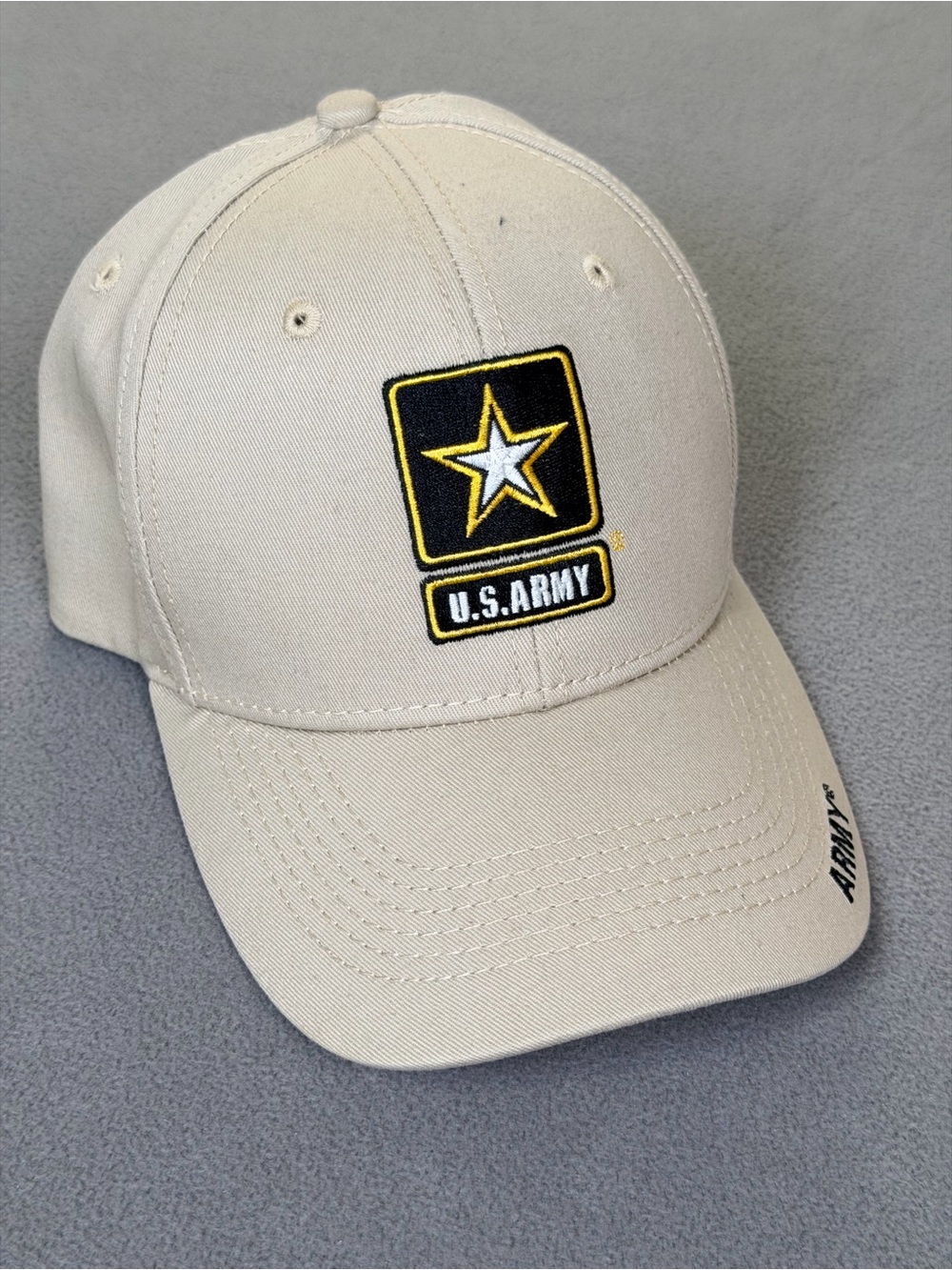U.S. Army Beige Baseball Cap with Embroidered Star Logo/Est. 1775- Adjustable